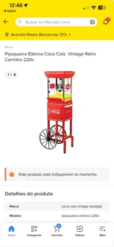 Máquina de pipoca vintage Coca cola