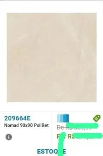 Porcelanato polido retificado 90x90 Portobello, 170 m2 disponíveis, preco total R$ 35 mil