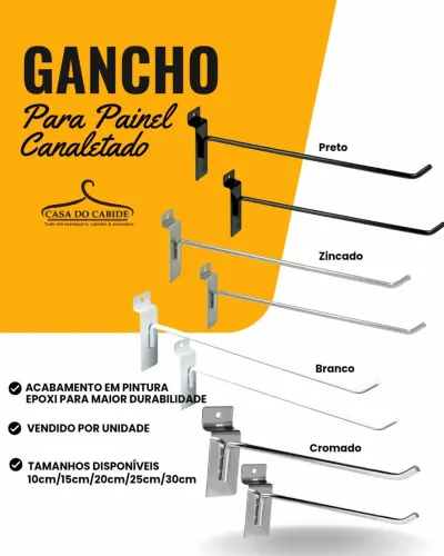 Gancho para painel canaletado