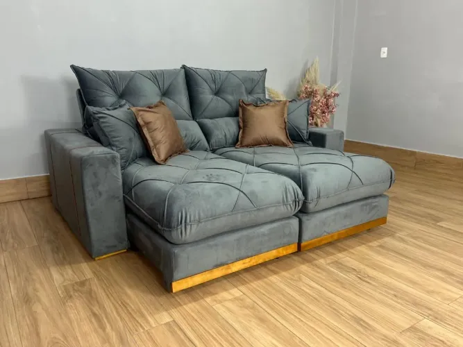 Sofá Retrátil e Reclinável Gran Bello 2.00m - Cinza Veludo l62