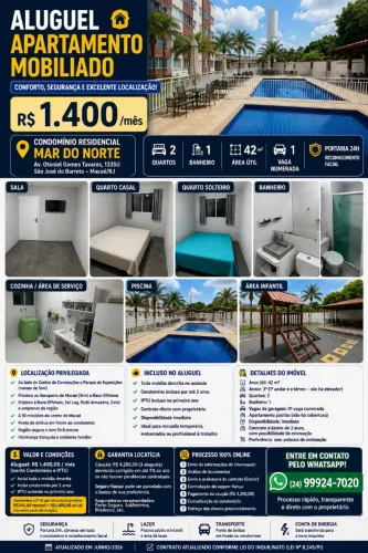 APARTAMENTO MOBILIADO - CONDOMINIO MAR DO NORTE - MACAÉ
