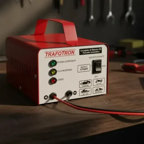 Carregador de Bateria Trafotron CF5AH para Carro, Moto e Barco 12V Bivolt com Carga Lenta 
