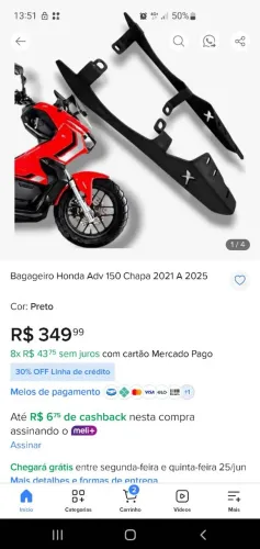 Suporte do baú honda adv 150 2021 a 2025