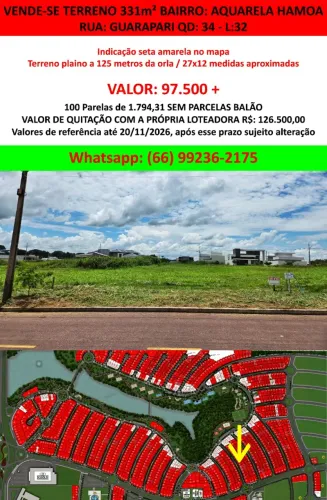 VENDE-SE TERRENO 331m² BAIRRO: AQUARELA HAMOA em ALTA FLORESTA - MT