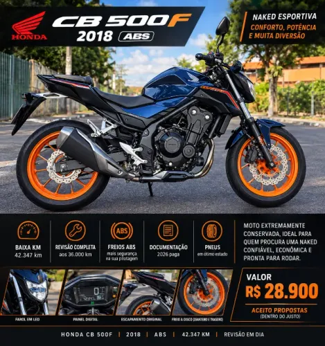 Honda CB500F 2018 ABS | 42 mil km | R$ 28.900 | ABAIXO DA FIPE | EXCLUSIVIDADE