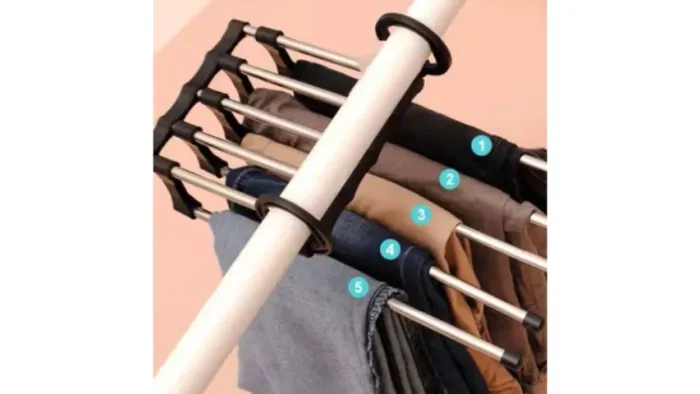 Kit Com 6 Cabides Para Calças 5 Em 1 Retrátil Multifuncional Aço Inox