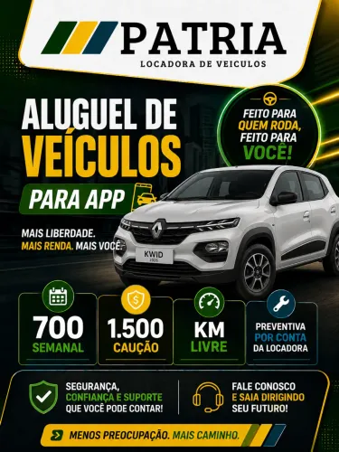 Aluguel de veículos para app, 99, uber
