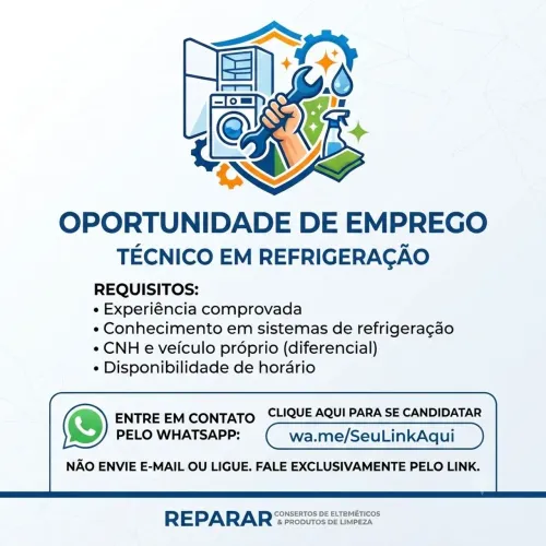 Emprego Contratando Vaga técnico em refrigeração
