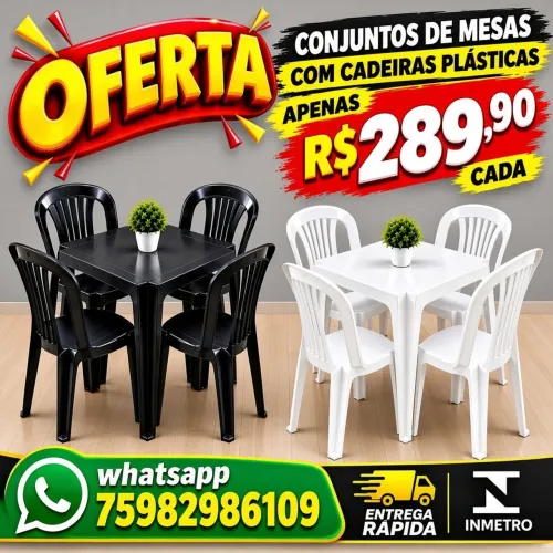 Conjuntos de mesas e cadeiras plásticas - Cada: