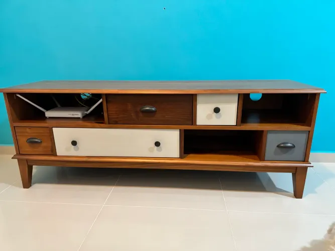 Rack para TV de 55 Polegadas Colors 5 GV Castanho Verniz e Colorido Envelhecido