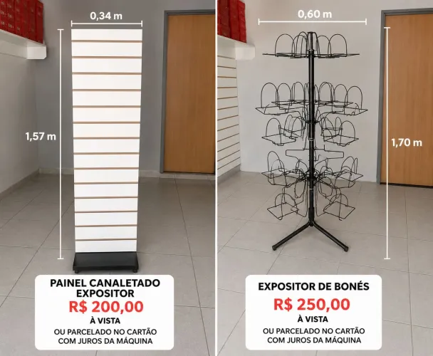Expositor canaletado e expositor de bonés