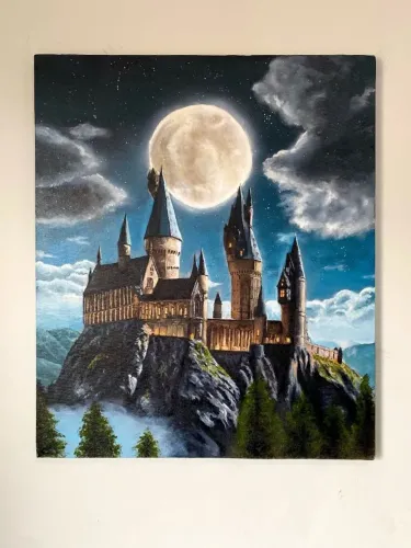 Quadro Hogwarts em tinta acrílica