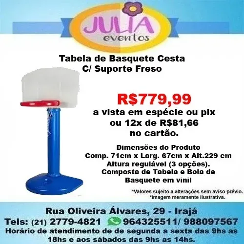Tabela de Basquete Infantil Cesta Com Suporte e Bola Freso