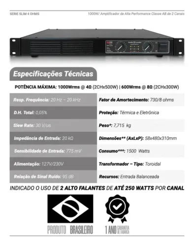 Amplificador Áudio Laeder SL1000