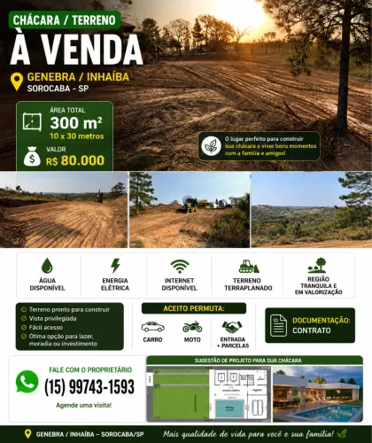 Terreno de Chácara 300m² Terraplanado | Genebra/Inhaíba | Água e Energia