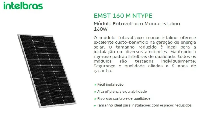 Painel Solar Fotovoltaico Intelbras 160w EMS 160P