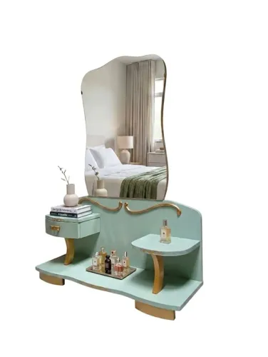 Penteadeira Retrô Vintage Verde Menta com Detalhes em Dourado - Raridade