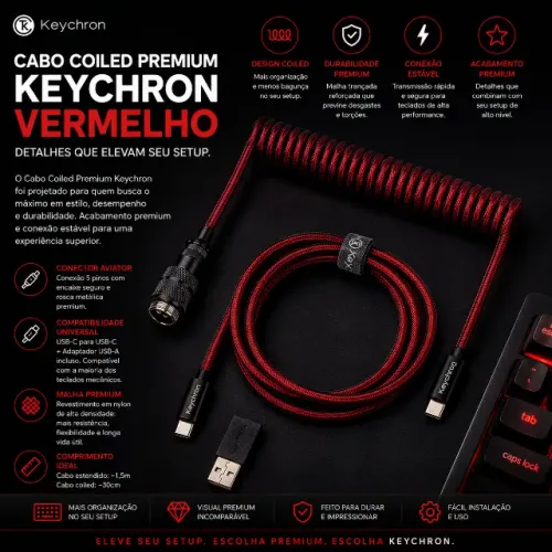 Cabo Coiled Premium Keychron Vermelho (RS)