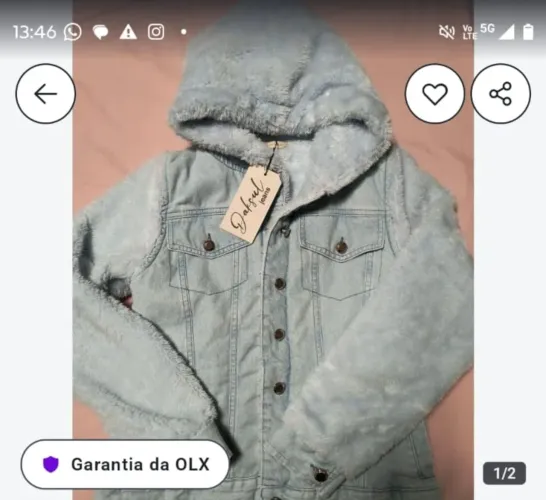 Casaco jeans com pele P - nunca usado