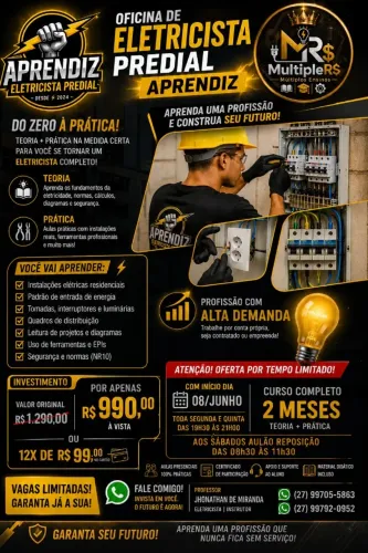 Curso de Eletricista Predial / Profissão com ALTA DEMANDA no Mercado.