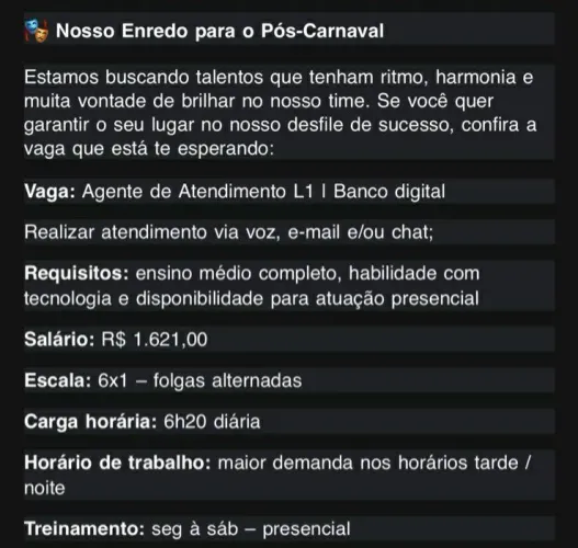Vaga agente de atendimento(call center) entrevista on-line amanhã 14:30