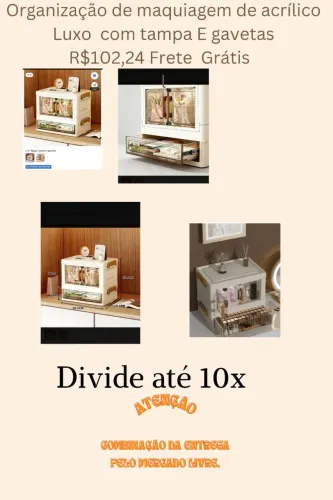 Organização de maquiagem de acrílico Luxo com tampa E gavetas<br>R$102,24 Frete Grátis