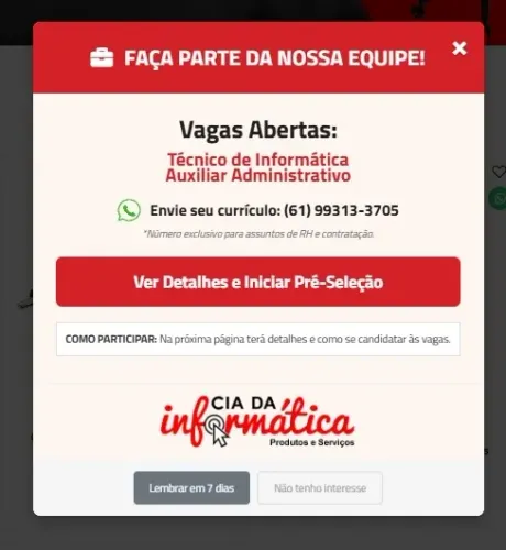 Vaga para técnico de informática (leia o anúncio para se candidatar)