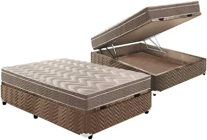 Kit de Colchão Casal Molas Ensacadas Marrom Canela e Cama Box Baú Marrom