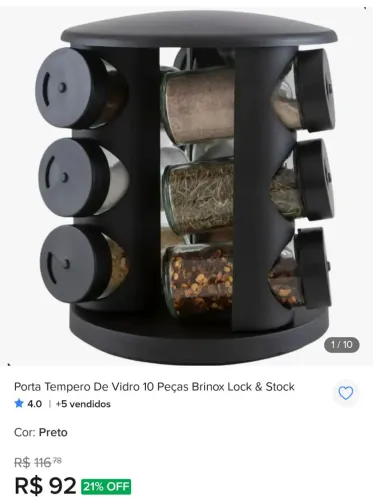 Porta temperos giratório Brinox e conjunto de Facas Tramontina