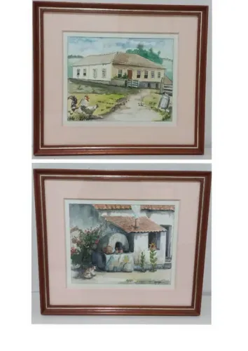 Quadro fazenda e fogão a lenha