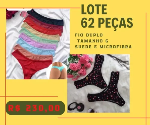 Lote de Tanga Fio Duplo para Revenda - 62 peças