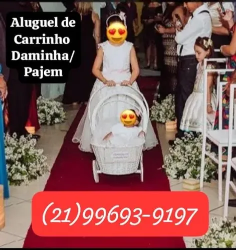 Aluguel de carrinho em vime para daminha e/ou pajem em treinamento. 