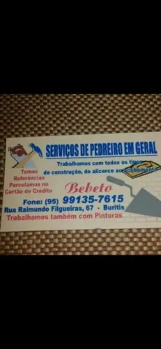 Pedreiro, eletricista, encanador hidráulico e pintor 