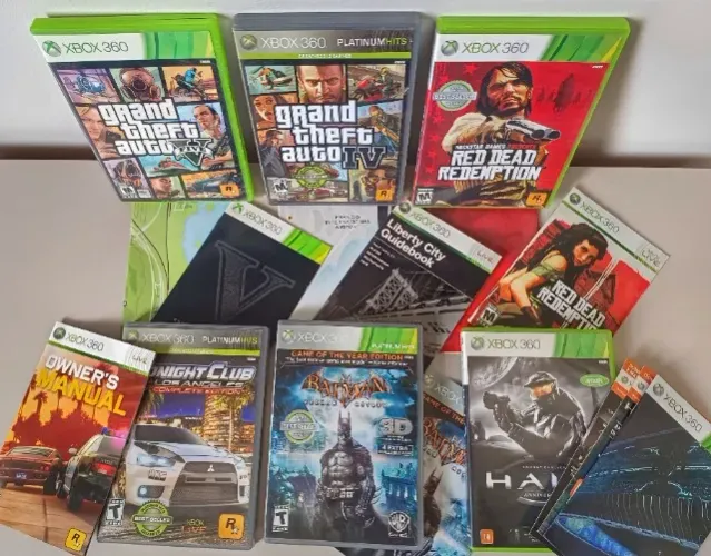 5 GAMES ORIGINAIS XBOX 360, COMPLETOS! (GTA5, GTA4, RED DEAD, MIDNIGHT CLUB, BATMAN)