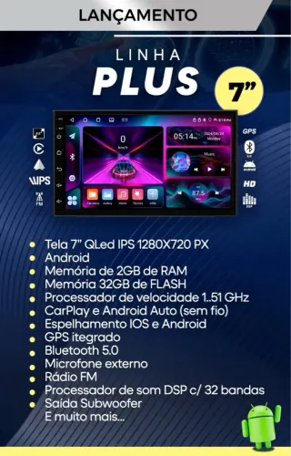 MULTIMÍDIAS AUDIO TECH 7 POLEGADAS 2/32 CARPLAY SEM TV INCLUSO