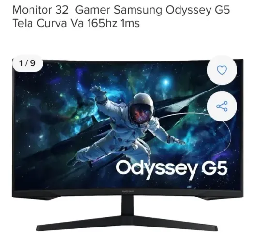 Monitor Gamer Samsung Odyssey G5 32" Curvo 165Hz - Tela Quebrada