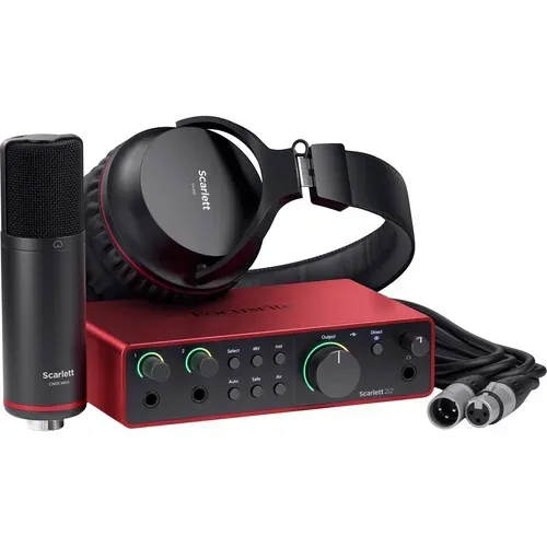 Kit Focusrite Scarlett 2i2 (4ª geração) Interface de áudio com Fone e Microfone