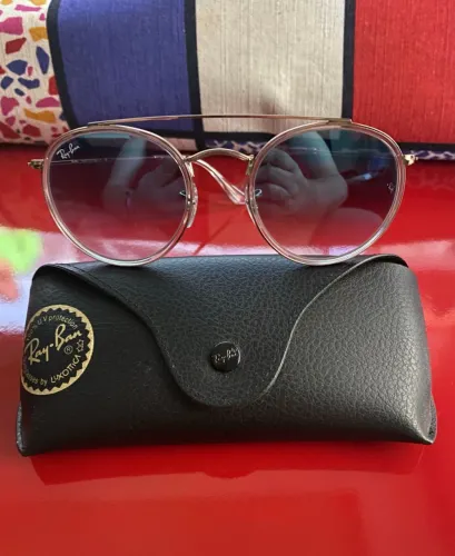 óculos ray ban original lentes azul degradê e armação polido cobre polished gold seminovo