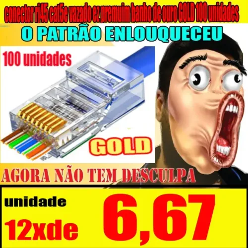 conector rj45 cat5e vazado ez premuim banho de ouro GOLD 100 unidades
