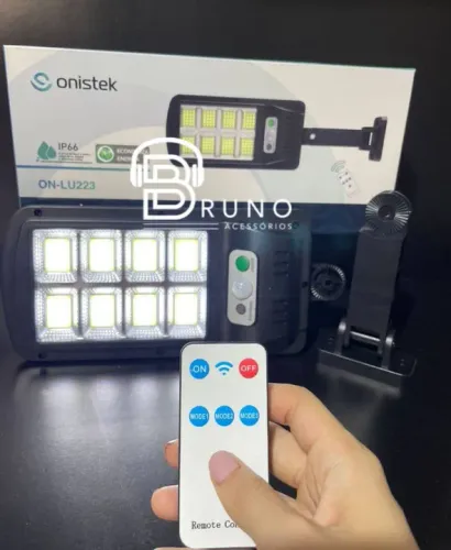 Luminária Solar Led Parede Refletor 128 Cob Sensor Controle Cor da luz Branco-frio<br>