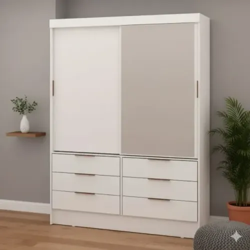 Todo BRANCO e contendo 2portas guarda roupa ana com espelho