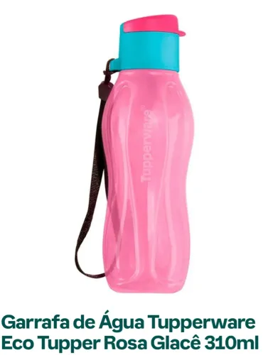 Garrafa Tupperware 310 ml Rosa com Tampa Azul
