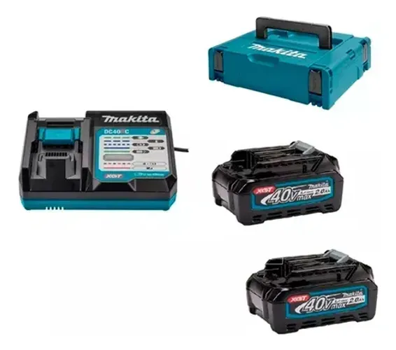 JOGO COM 2 BATERIA 40V 2AH BL4020 + CARREGADOR 40V DC40RC + MALETA MAKPAC - MAKITA