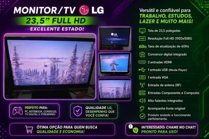MONITOR TV LG 23" FULL HD - TV DIGITAL INTEGRADA!