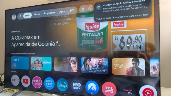 TV Smart 55" TCL 4K UHD QLED 55P7K Google TV AiPQ Google Assistente 3 HDMI 1 USB. C/ Nota