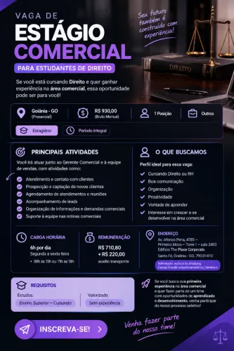 ESTÁGIO PARA DIREITO OU RH ESCRITÓRIO DE ADVOCACIA