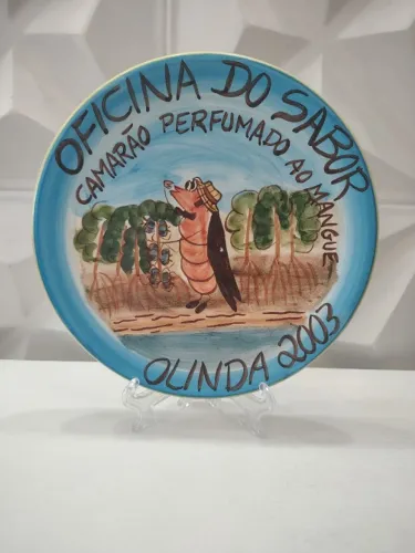 Prato da Boa Lembrança, 26cm Diâmetro, Oficina do Sabor 2003, Excelente Estado, c/ Suporte
