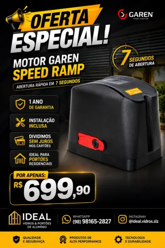 Motor para portão deslizante 7 segundos de abertura