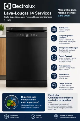 Lava-Louças Electrolux 14 Serviços Preta com Função Higienizar Compras 