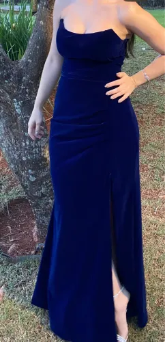 Vestido de Festa Veludo Azul - Feito em ateliê